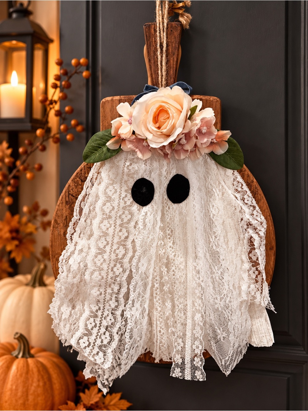 Handmade Floral Lace Ghost Door Hanger | Cottagecore Halloween Boho Decor